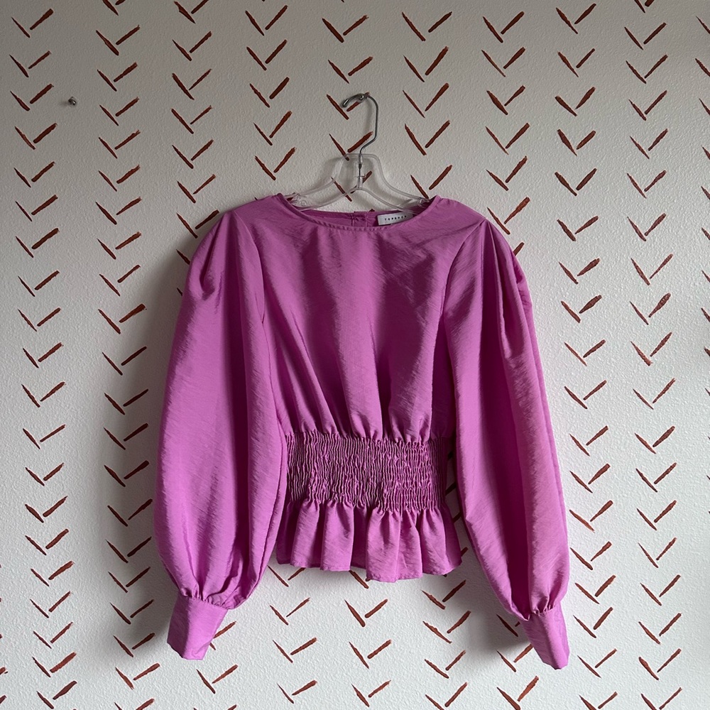 Topshop pink puffy blouse